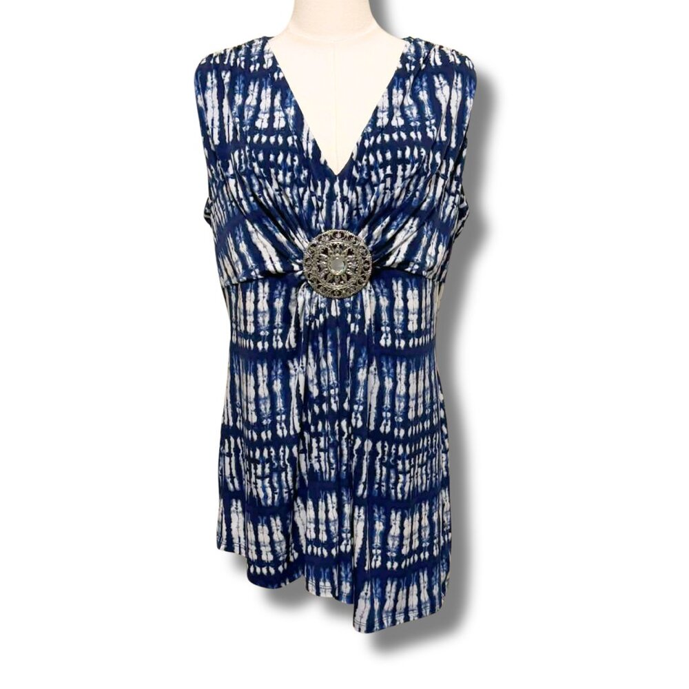 Peter Nygard Blue Batik Asymmetrical Shibori Tunic Top M – Silver Medallion